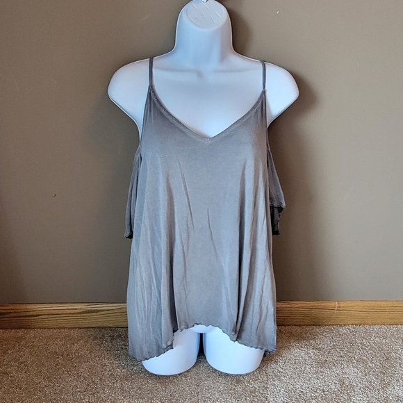 American Eagle Peek-a-Boo Grey Flowy Short Sleeved Blouse Size Large - Picture 3 of 10